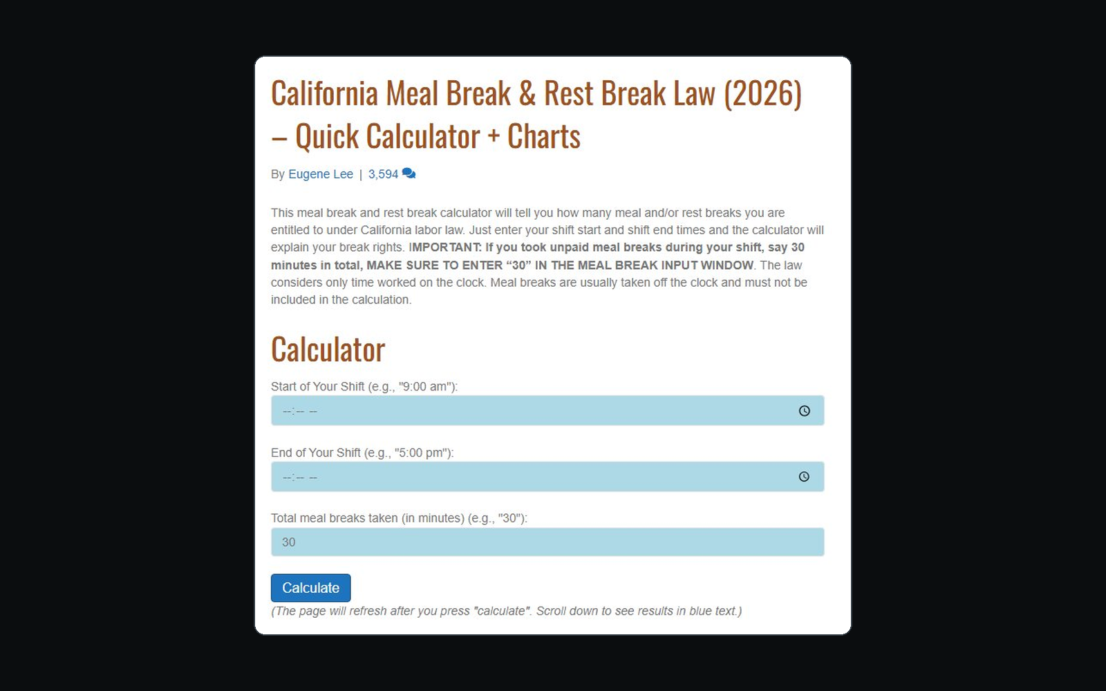 California Break Calculator