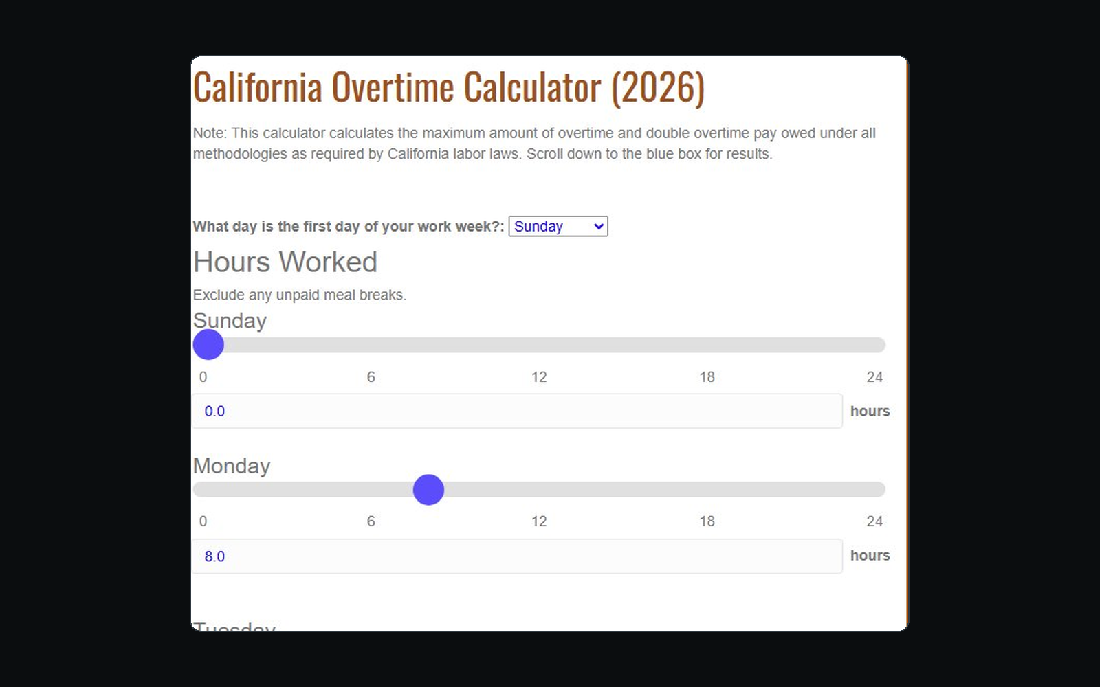 California Overtime Calculator
