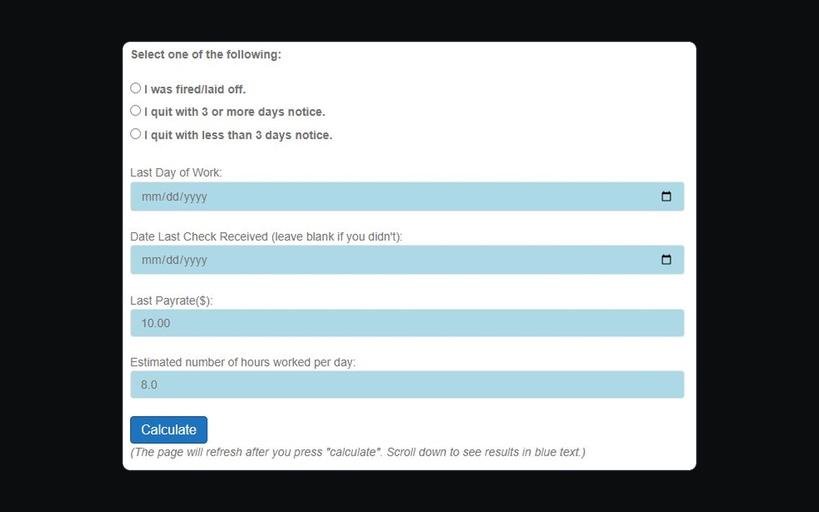 California Waiting Time Penalty Calculator